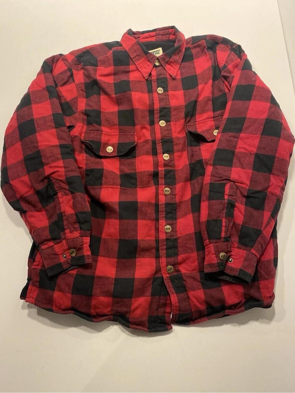 Saf T Bak Flannel Shirt Mens L Red Black Buffalo Plaid Fleece Lined Heavyweight